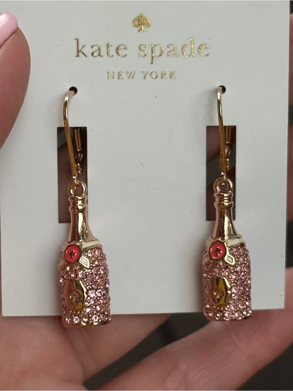 kate spade Pink and Gold Champagne Bottle Drop Earrings